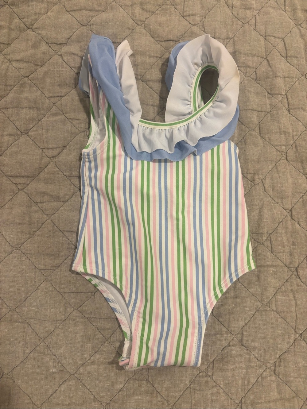 Girls' Pastel Stripe Ruffle One-Piece Swimsuit - White, Blue, Green, Pink